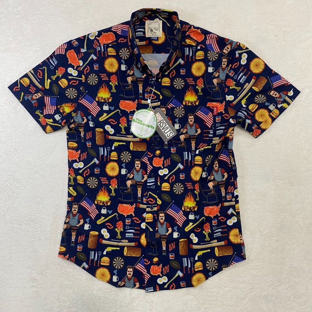 NWT RSVLTS Men's Parks And Recreation City Of Pawnee Button Up Shirt Size Large